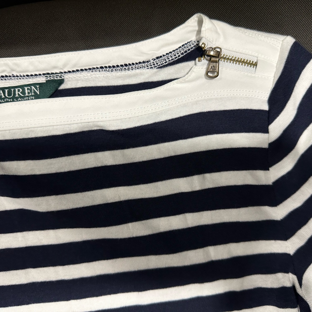 LAUREN Ralph Lauren Striped Navy and White Top